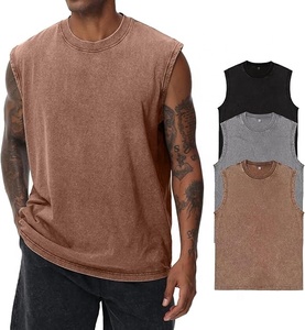 2026 High Quality 100% Cotton 240GSM Custom Vintage Acid Wash Cut Off Sleeveless T-Shirt Men's Loose Fit Tank Tops - Product Image 4
