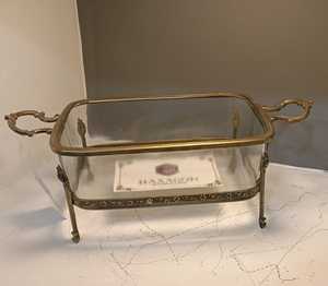 Bol de service en verre Bordure et base en laiton fini antique Bol en verre gaufré de forme ronde pour la maison et le restaurant - Product Image 5