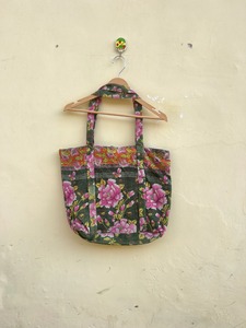 Vintage Kantha Tote <b>Bag</b> Reversible Sari Fabric Indian Quilted Handmade Recycled Lightweight Nightlight Travel Shopping <b>Bag</b> - Product Image 4