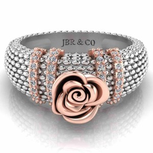 Best Offer Round Diamond Rose Gold Two Tone 925 <b>Sterling</b> <b>Silver</b> Heartily Beads Rose Engagement <b>Ring</b> For Women At Best Price - Product Image 6