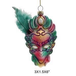 Adornos Navideños de Cristal Pintados a Mano, Máscara Veneciana con Plumas y Decoraciones de Lujo para Árboles de Navidad, Estilo Clásico Multicolor - Product Image 5