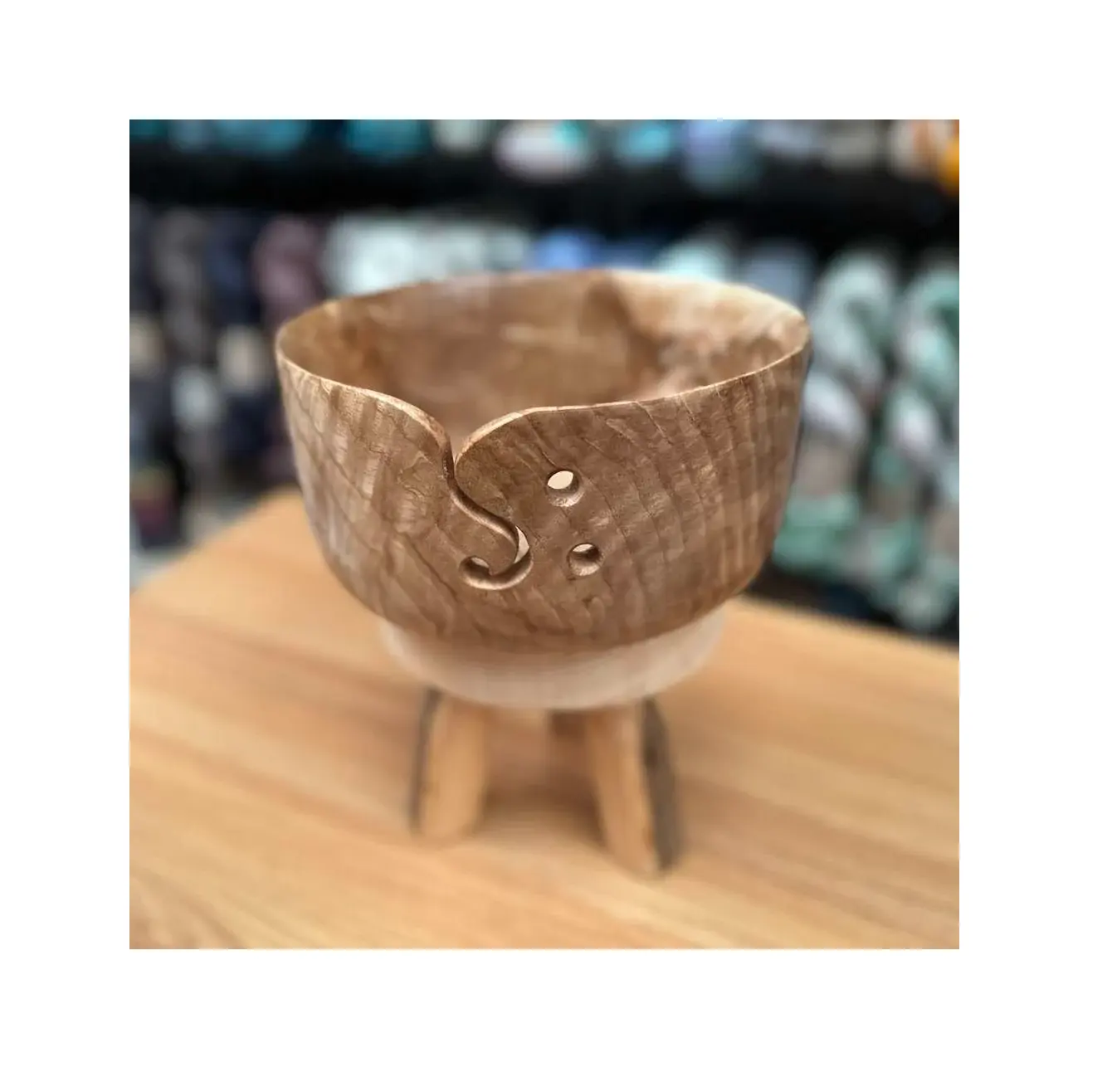 Handmade Large Yarn Bowls for Crocheting Round Knitting Wool Storage Bowl Holder Wooden stand with old woman daily use