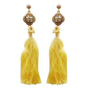 Kundan ต่างหูระย้าด้ายสีเหลืองมุกชุบทอง1311414B - Product Image 1