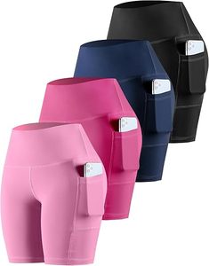 Women Biker Yoga Shorts with Pockets: High Waisted <b>Tummy</b> <b>Control</b> Spandex Workout Athletic Gym - Product Image 1