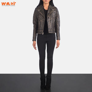 Veste de motard en cuir véritable vintage pour femmes Veste de moto élégante matelassée à coupe ajustée Fermeture à glissière Look classique Durable Fashion Plain Dyed - Product Image 6