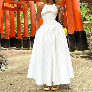 Cena estiva donna ultima bianca per ragazze lisca di pesce nuovo <span class=keywords><strong>vestito</strong></span> Sexy <span class=keywords><strong>con</strong></span> <span class=keywords><strong>spacco</strong></span> stile europeo elegante scollo all'americana senza maniche - Product Image 3