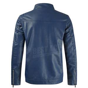 Veste en cuir décontractée à fermeture éclair pour hommes, coupe ajustée, col Mandarin, toile d'hiver, teinte unie, nouveauté, tissu, tenue décontractée pour hommes - Product Image 2