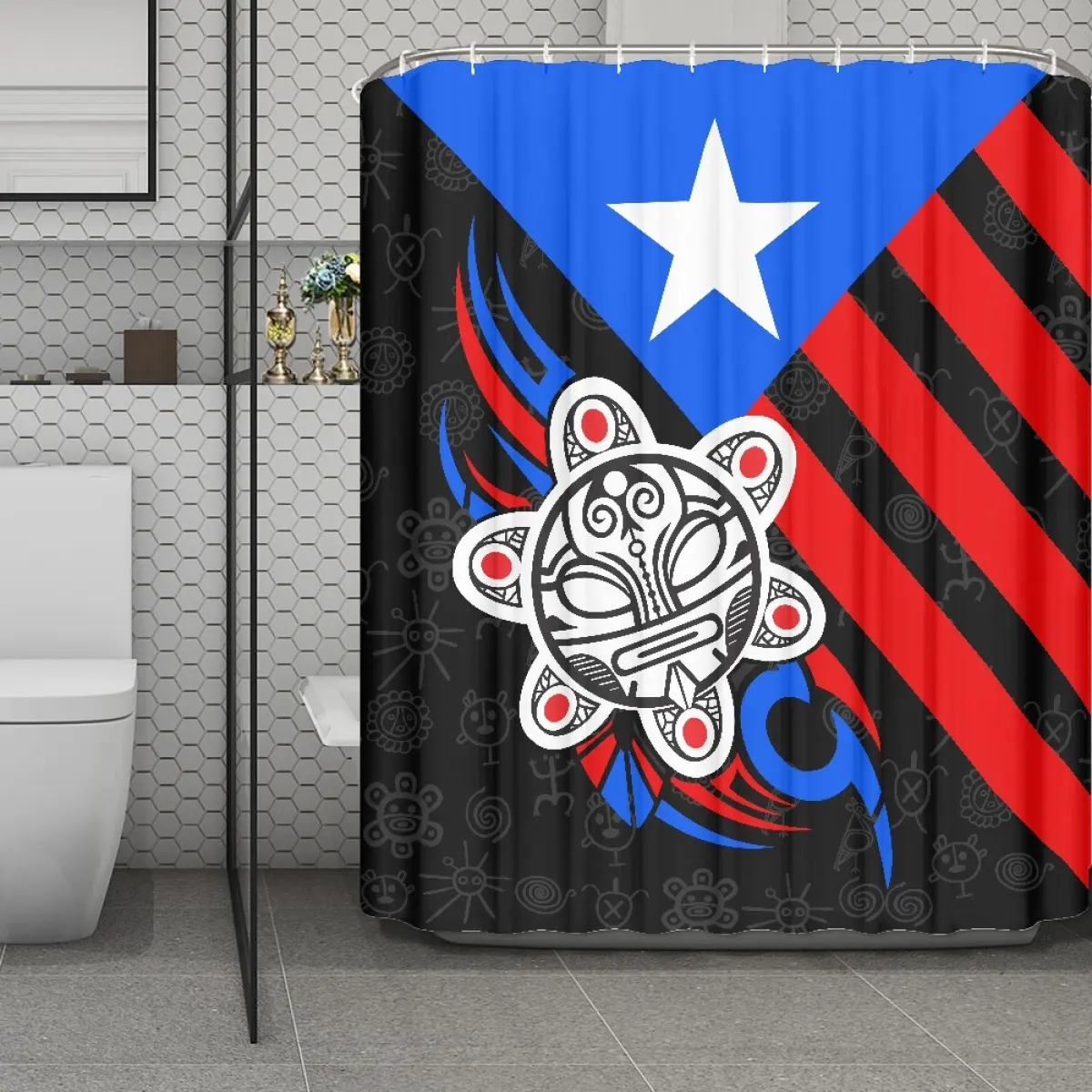 Thiết Kế Bán Sỉ Rèm Tắm Puerto Rico Đồ Trang Trí Nhà Tắm Tùy Chỉnh Chống Thấm Nước In Cảm Giác Theo Yêu Cầu