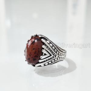 แหวนผู้ชายมาใหม่แหวนพลอยมะฮอกกานีแจสเปอร์ธรรมชาติแหวนวันเกิดทุกขนาดเครื่องประดับแต่งงานอาหรับ925แหวนเงินสเตอริง - Product Image 2