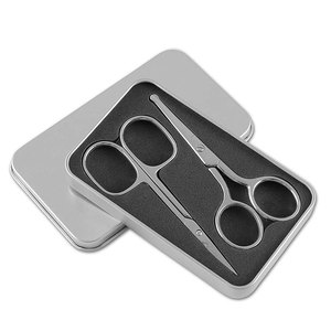 Kit de ciseaux à cuticules et à barbe en acier inoxydable de qualité supérieure, 2 pièces, à bout arrondi incurvé, 7 en 1, pour la barbe, la moustache, le rasage, en boîte - Product Image 1