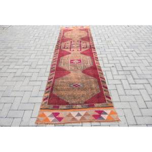 Alfombra turca vintage, diseño de retazos rojo y naranja, estilo clásico, área grande de 29x95 pies, látex de lana, incluye pasillo rectangular, Tabriz - Product Image 1