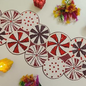 Christmas Decorative and Leaves Design Beaded <b>Runner</b> Placemat <b>Dining</b> <b>Table</b> Fancy Mat Handmade Decorative <b>Runners</b> for Wedding - Product Image 1