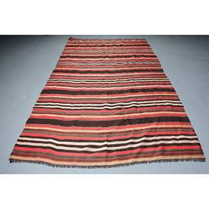 Tapis rustique en laine marron rouge 6x9.9 pieds motif patchwork abstrait support en latex technique tissée pour salon ou chevet - Product Image 1