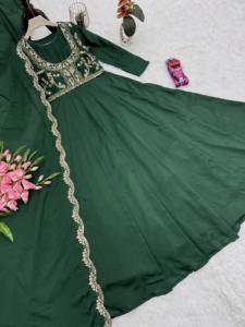 Unity Luxure Premium <b>Emerald</b> <b>Green</b> Embroidered Anarkali <b>Suit</b> Set with Dupatta Luxury Silk Blend Fabric - Product Image 6