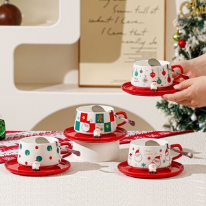 250 ml Creative Christmas Pattern Green <b>Red</b> White Durable Ceramic Coffee <b>Cup</b> and Saucer Set - Product Image 1