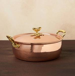 Forme ovale en cuivre fabriqué Ruffoni ustensiles de cuisine casseroles casserole chauffe-aliments ustensiles de cuisine avec fleurs plaquées or concepteur couvercle supérieur fournitures - Product Image 2