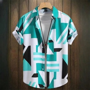 เสื้อเชิ้ตฮาวายครึ่งตัวสำหรับเด็กผู้ชายเสื้อเชิ้ตทางการกระดุมแถวเดียวพิมพ์ลายดิจิตอลเรขาคณิตลำลองสำหรับฤดูร้อน - Product Image 2
