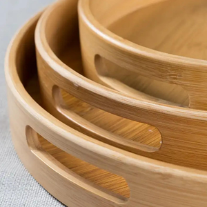 Natural Round Wood Eco-Friendly Serving Tray with Handles Extra Large <b>for</b> Food Storage Party Wedding Picnic - Product Image 6