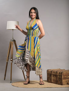 Latest Summer Boho Print Short <b>Dress</b> 100% Silk V-Neck Maxi <b>Dress</b> for <b>Women</b> <b>Sexy</b> Beach Wear Backless Halter Washable Floor-Length - Product Image 2