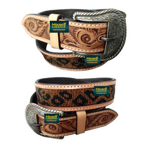 Unisex Cowhide Leather <b>Belts</b> Fully Customizable with Multiple Designs Fashionable Western Origin Alloy Beads Decor Argentina - Product Image 1