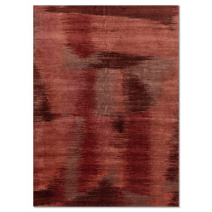 Kavi's Hand Knotted Wool & Bamboo <b>Silk</b> Rug Afterglow Collection <b>Red</b> & Orange Abstract Pattern for Home Eskm-120 - Product Image 1