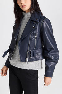 Venta al por mayor chaqueta de cuero de oveja auténtica recortada estilo bombardero transpirable primavera listo señoras chaqueta de la motocicleta de nylon - Product Image 4