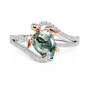 Jeulia Hug Me Two Tone Sea Turtle Moss Agate Engagement <b>Ring</b> - Product Image 3