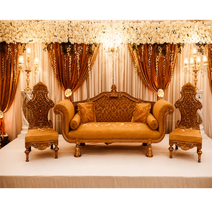 Royal <b>Antique</b> Wedding Furniture Set Asian Wedding Royal King <b>Sofa</b> Set Indian Wedding Golden Theme Stage Furniture - Product Image 1