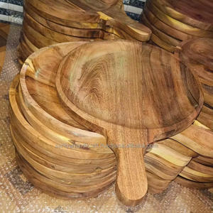 Batte à pizza en bois d'acacia batte à pizza ronde en bois avec poignée de 12 pouces de diamètre avec poignée de 5 pouces meilleure qualité SANYA HANDICRAFT - Product Image 1