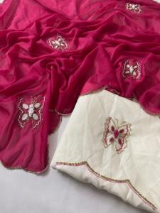 Indian Trendy Classic Star Georgette Silk Fancy Beautiful Butterfly Moti con Katdana trabajo hecho a mano Diseño Party Wear Ropa étnica - Product Image 5