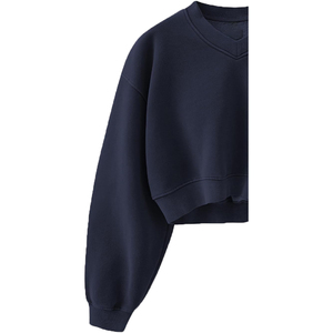 Sweat-shirt en molleton pour femme brodé écologique Bleu foncé Respirant Coupe-vent Polyester/Coton 340g Hiver Col rond Classique - Product Image 6