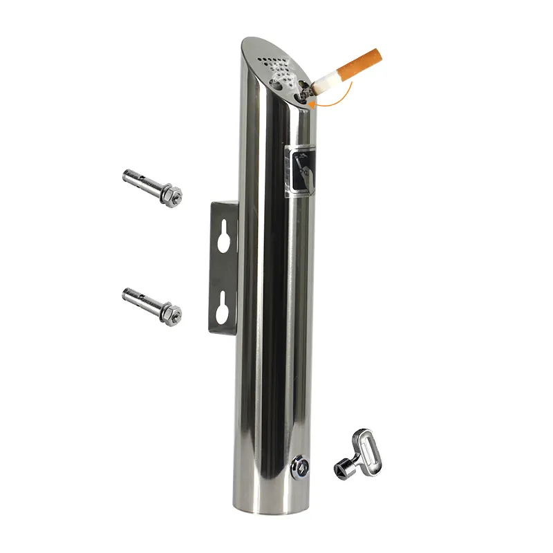 manufacturer Outdoor lockable cigarette butt public facility hanging ashtray 304 stainless steel wall mounted tall ashtray