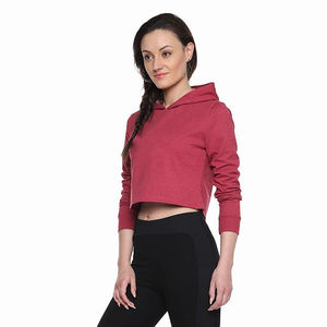 Sudadera con capucha de manga larga de lana de algodón para mujer, Sudadera corta personalizada con logotipo frontal, venta al por mayor para invierno, precio barato - Product Image 5