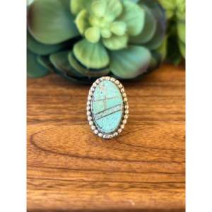 Rose Gold Plated Stainless Steel <b>Turquoise</b> Inlay <b>Ring</b> Size 7.75-Navajo Made Solitaire Gift - Product Image 1