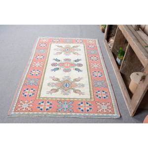 Tapis Vintage en Laine Turque Classique Rose Bleu 4x6ft Patchwork Grand Rectangle Latex Support pour Chambre Couloir Modèle Tapis - Product Image 1