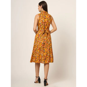 Vestido midi moderno de algodón puro con estampado floral amarillo para mujer a precio de mayoreo, diseño moderno, se acepta personalización - Product Image 6