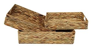 Large Woven Tray <b>Basket</b>(2 Pack), Rectangle Wicker <b>Basket</b> Tray for Coffee <b>Table</b> Decor, Water Hyacinth Serving <b>Basket</b> Trays - Product Image 6