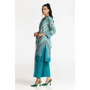 Traje de 3 Piezas para Mujer, Color Azul, Estampado Karandi, con Decoración de Botones - Product Image 3