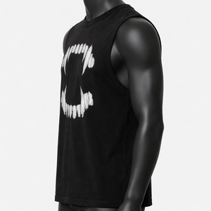 Camiseta sin mangas para hombre con gráfico de dientes de vampiro, camiseta muscular negra estilo streetwear, chaleco de algodón gótico punk de verano con estampado personalizado - Product Image 4