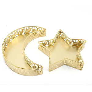 Atractivo diseñador Ramadán bandeja decorativa para servir alimentos hecha de estrella de metal y forma de media luna dulces fechas postre bandeja para servir - Product Image 5