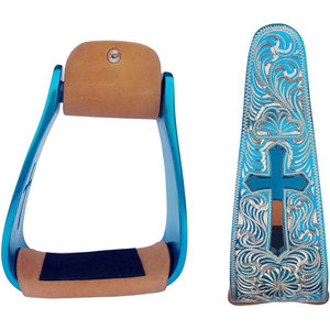Estribos para Silla de Montar Occidental, Ligeros, de Aluminio, Grabados con Cruz, Resistentes al Óxido, para Montar a Caballo, Carreras de Barriles, Rodeo, con Base Ancha - Product Image 1