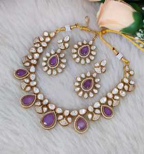 Gargantilla nupcial de Polki de moissanita y Diamante americano de piedra doble de calidad superior con Maang Tikka para mujeres Ideal para bodas - Product Image 5