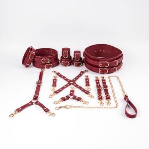 Ensemble de retenue BDSM 16 pièces de différentes couleurs et options de quincaillerie ceinture et menottes de cuisse BDSM-0009 en cuir de vachette véritable - Product Image 1