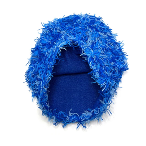Nuevo gorro rojo peludo de punto personalizado, gorros cálidos de invierno, gorro desgastado de camuflaje azul pescador - Product Image 3