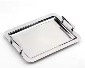 Plateau de service en métal plaqué argent avec poignée et bordure gaufrée pour restaurant et hôtel à domicile - Product Image 4