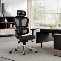 Chaise de bureau ergonomique en maille avec appui-tête réglable, accoudoirs 3D, double soutien lombaire et base en aluminium