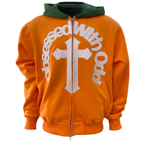 เสื้อฮู้ดผ้าฝ้ายพิมพ์ลายพัฟฟ์สำหรับผู้ชายเสื้อมีฮู้ดปักโลโก้สองโทนสีเสื้อแจ็กเก็ตเสื้อมีฮู้ดลำลอง - Product Image 1