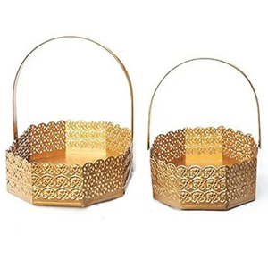 Cesta Redonda de Mimbre con Diseño Floral para Almacenamiento de Bodas, Cesta de Almacenamiento de Malla Metálica, Romántica - Product Image 1