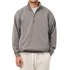Sudadera personalizada con media cremallera para hombre, cómoda y relajada, con cuello levantado, manga caída esencial, sudaderas con capucha de algodón liso - Product Image 1