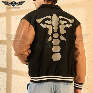Votre propre produit d'arrivée avec broderie contraste couleur cuir à manches longues collège Baseball vestes d'université pour la vente en gros - Product Image 5